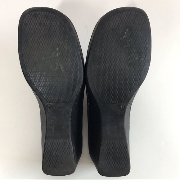 CHEROKEE Genuine Leather Size 9.5 Black Chunky Wedge Block Heel Clog Mules - Picture 13 of 15